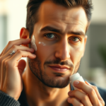 Man applying moisturizer for men to his face for hydration and healthy skin"