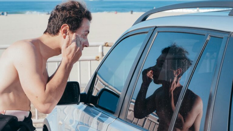 Man taking care of his oily skin